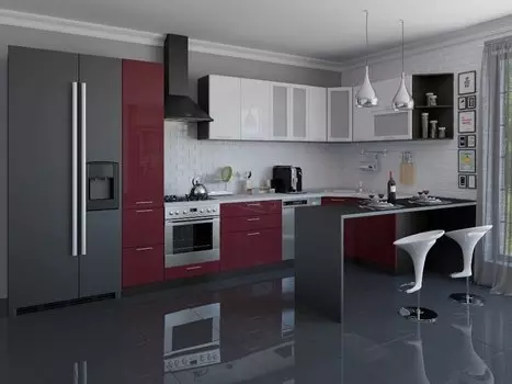 Угловая кухня Валерия-М-04 Белый глянец/Бордовый глянец