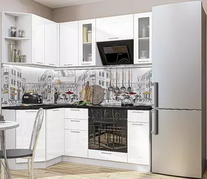 Угловая кухня Валерия-М-04 Белый глянец Белый 2140*1300/1900*600