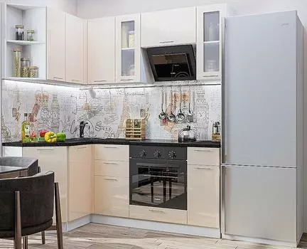 Угловая кухня Валерия-М-04 Бежевый металлик Белый 2140*1300/1900*600