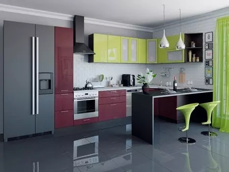 Угловая кухня Валерия-М-04 Лайм глянец/Бордовый глянец