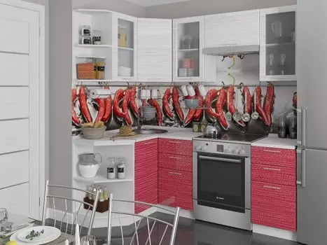 Угловая кухня Валерия-М-05 Белый глянец страйп/Красный глянец страйп