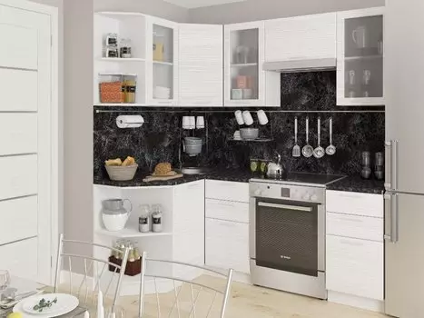 Угловая кухня Валерия-М-05 Белый глянец страйп