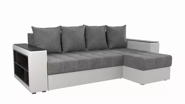Угловой диван Дубай Мини Рогожка Серый/Экокожа Белый угол Правый