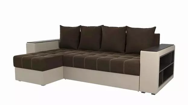 Угловой диван Дубай Мини Велюр Коричневый/Экокожа Бежевый угол Левый