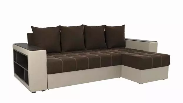 Угловой диван Дубай Мини Велюр Коричневый/Экокожа Бежевый угол Правый