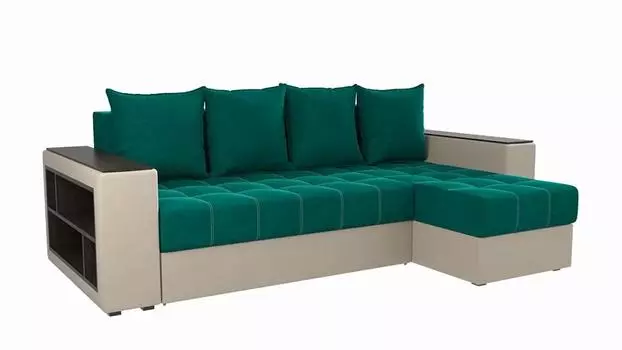 Угловой диван Дубай Мини Велюр Зеленый/Экокожа Бежевый угол Правый