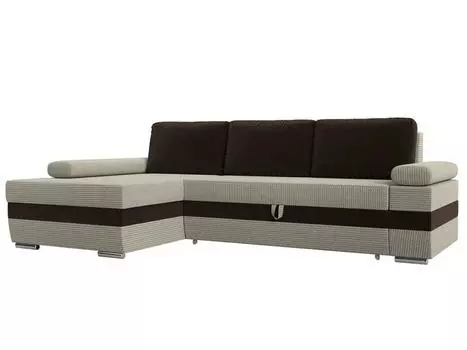 Угловой диван Канкун левый угол основа Рогожка Корфу 02, вставка Микровельвет Коричневый, подушки Микровельвет Коричневый