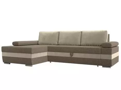 Угловой диван Канкун левый угол основа Рогожка Корфу 03, вставка Микровельвет Бежевый, подушки Микровельвет Бежевый