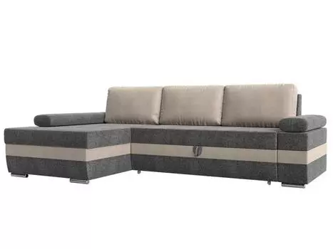 Угловой диван Канкун левый угол основа Рогожка Серая, вставка Рогожка Бежевая, подушки Рогожка Бежевая