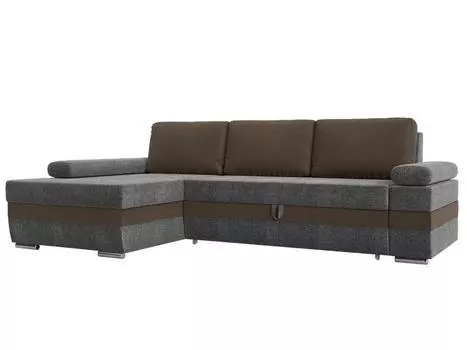 Угловой диван Канкун левый угол основа Рогожка Серая, вставка Рогожка Коричневая, подушки Рогожка Коричневая