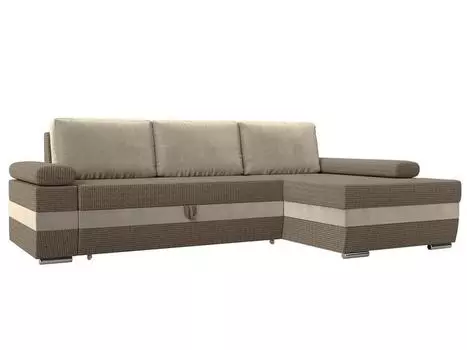 Угловой диван Канкун правый угол основа Рогожка Корфу 03, вставка Микровельвет Бежевый, подушки Микровельвет Бежевый