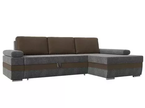 Угловой диван Канкун правый угол основа Рогожка Серая, вставка Рогожка Коричневая, подушки Рогожка Коричневая