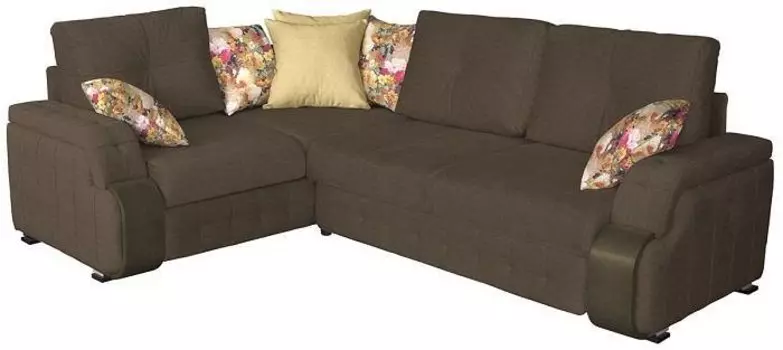 Угловой диван-кровать Николь Лаундж 10 коричневый/Фибра 2505/02 яркие цветы/Лекко Голд/Астор Кофе