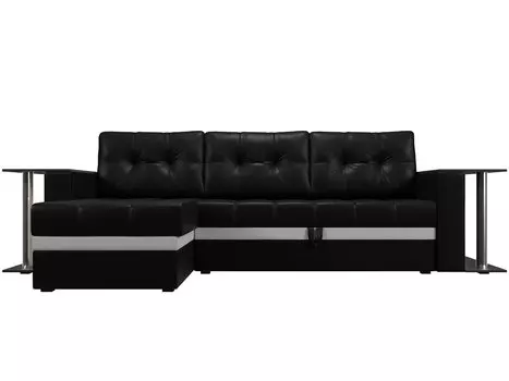 Угловой диван левый Атланта М 2 стола Экокожа Черный/Белый