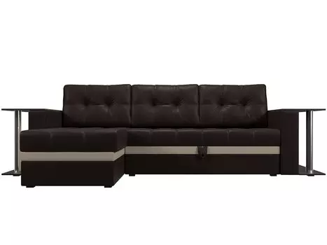 Угловой диван левый Атланта М 2 стола Экокожа Коричневый/Бежевый