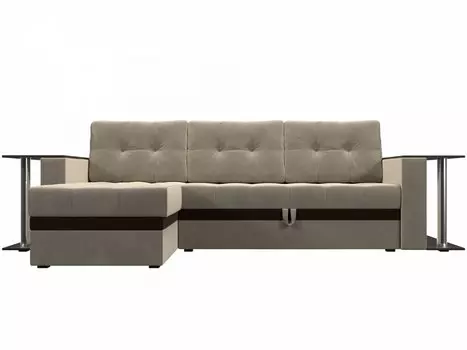 Угловой диван левый Атланта М 2 стола Микровельвет Бежевый/Коричневый