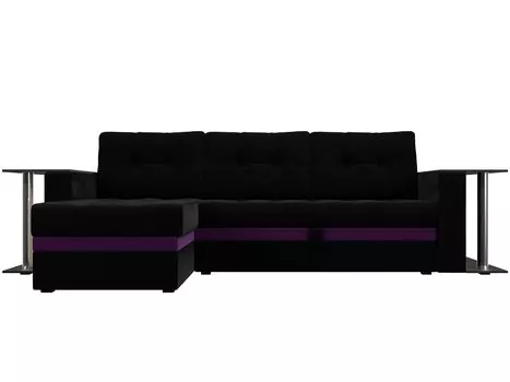Угловой диван левый Атланта М 2 стола Микровельвет Черный/Фиолетовый