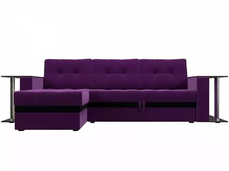 Угловой диван левый Атланта М 2 стола Микровельвет Фиолетовый/Черный