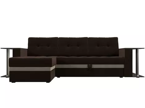 Угловой диван левый Атланта М 2 стола Микровельвет Коричневый/Бежевый