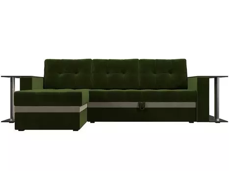 Угловой диван левый Атланта М 2 стола Микровельвет Зеленый/Бежевый