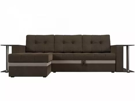 Угловой диван левый Атланта М 2 стола Рогожка Коричневый/Бежевый