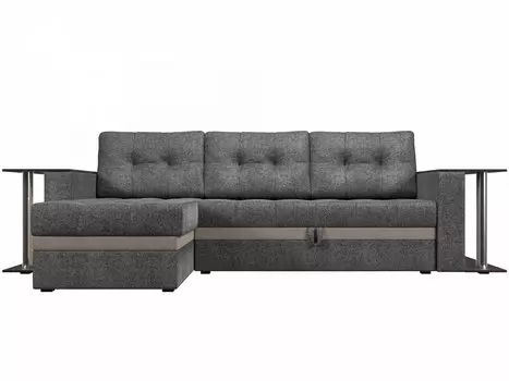 Угловой диван левый Атланта М 2 стола Рогожка Серый/Бежевый