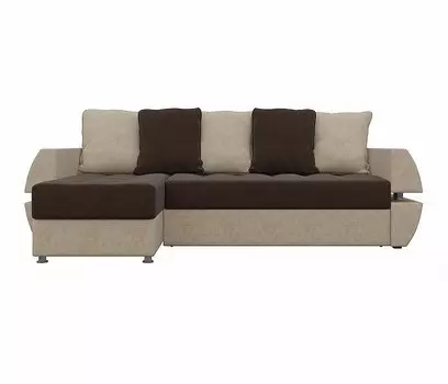 Угловой диван левый Атлантида У/Т Микровельвет Коричневый/Бежевый