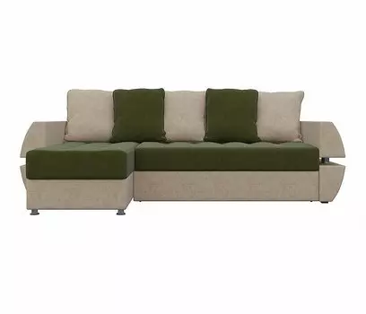 Угловой диван левый Атлантида У/Т Микровельвет Зеленый/Бежевый