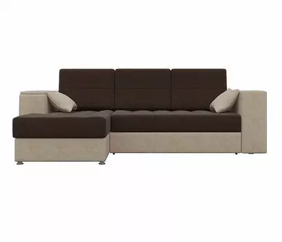 Угловой диван левый Атлантис Микровельвет Коричневый/Бежевый