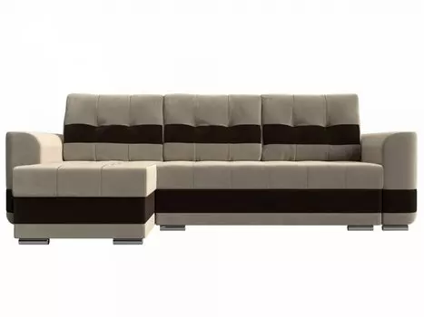 Диван угловой Честер левый Микровельвет Бежевый Коричневый