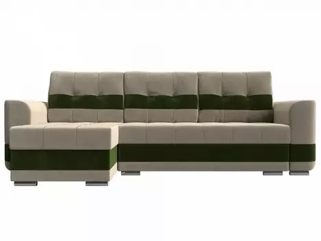 Диван угловой Честер левый Микровельвет Бежевый Зелёный