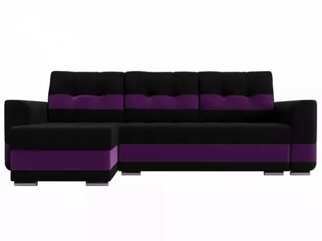 Диван угловой Честер левый Микровельвет Черный Фиолетовый