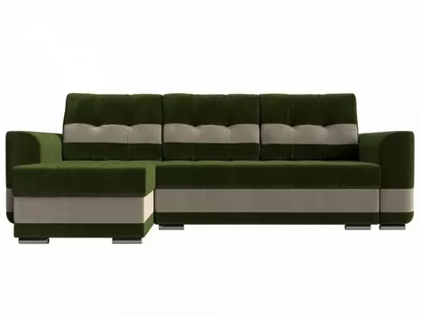Диван угловой Честер левый Микровельвет Зеленый Бежевый