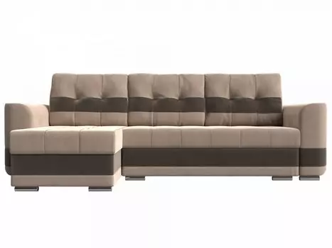 Диван угловой Честер левый Велюр Бежевый Коричневый