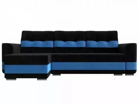 Диван угловой Честер левый Велюр Черный Голубой