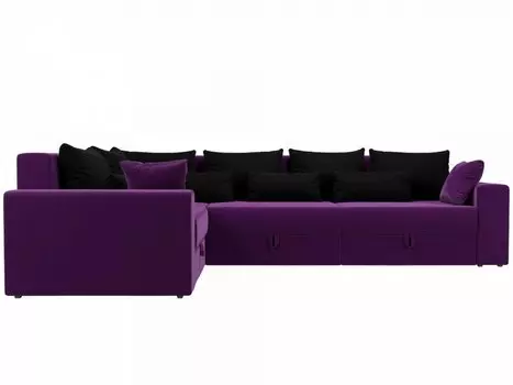 Угловой диван левый Мэдисон long Вельвет Фиолетовый с черными подушками
