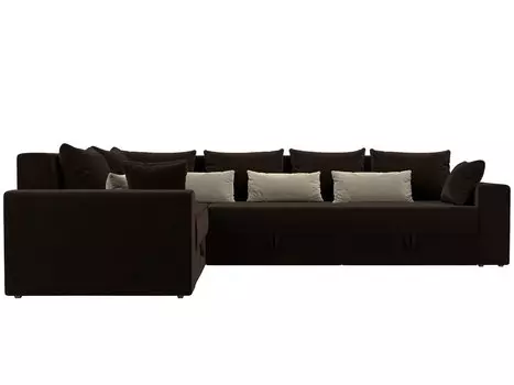 Угловой диван левый Мэдисон long Вельвет Кричневый с коричневыми и бежевыми подушками