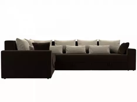 Угловой диван левый Мэдисон long Вельвет Коричневый с бежевыми подушками