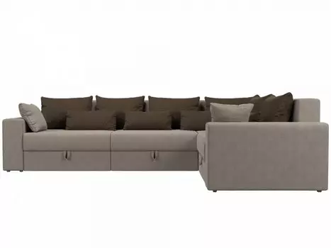 Угловой диван правый Мэдисон long Рогожка Бежевый с коричневыми подушками