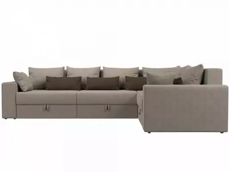 Угловой диван правый Мэдисон long Рогожка Бежевый с бежевыми и коричневыми подушками