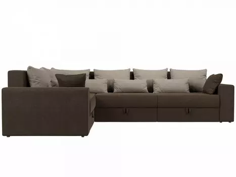 Угловой диван левый Мэдисон long Рогожка Коричневый бежевыми подушками