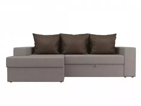 Диван угловой Мэдисон левый Рогожка Бежевый с коричневыми подушками