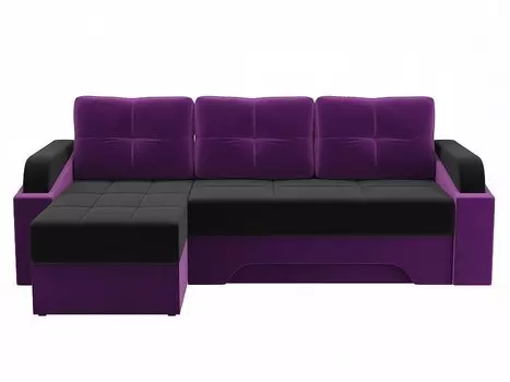 Угловой диван левый Панда Микровельвет Черный/Фиолетовый