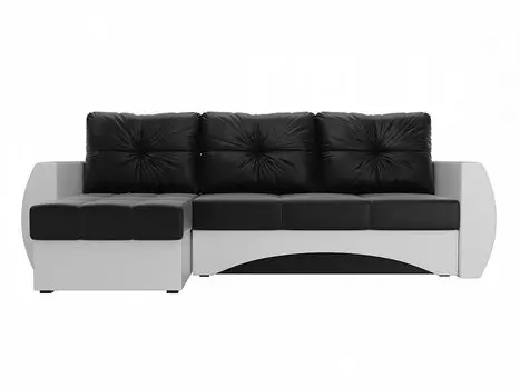 Диван угловой Сатурн левый Экокожа Черный Белый