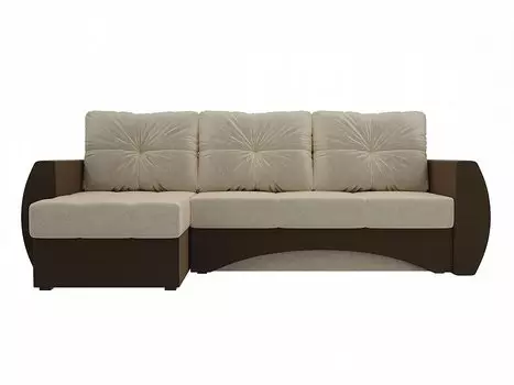 Диван угловой Сатурн левый Микровельвет Бежевый Коричневый