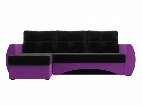 Диван угловой Сатурн левый Микровельвет Черный Фиолетовый