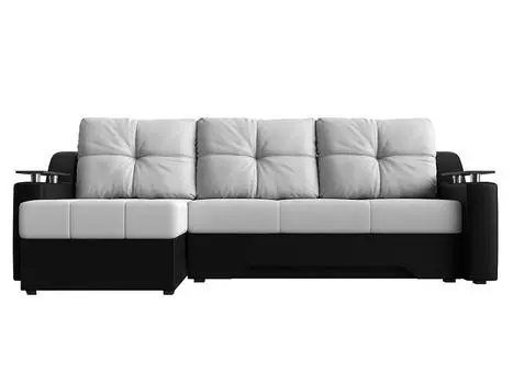 Диван угловой Сенатор левый Экокожа Белый Черный