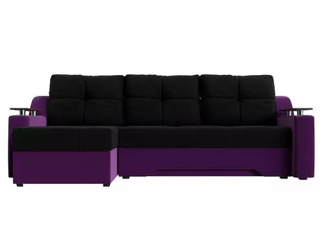 Угловой диван левый Сенатор Микровельвет Черный/Фиолетовый