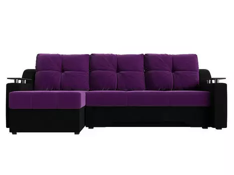 Угловой диван левый Сенатор Микровельвет Фиолетовый/Черный