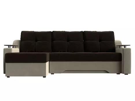 Диван угловой Сенатор левый Микровельвет Коричневый Бежевый